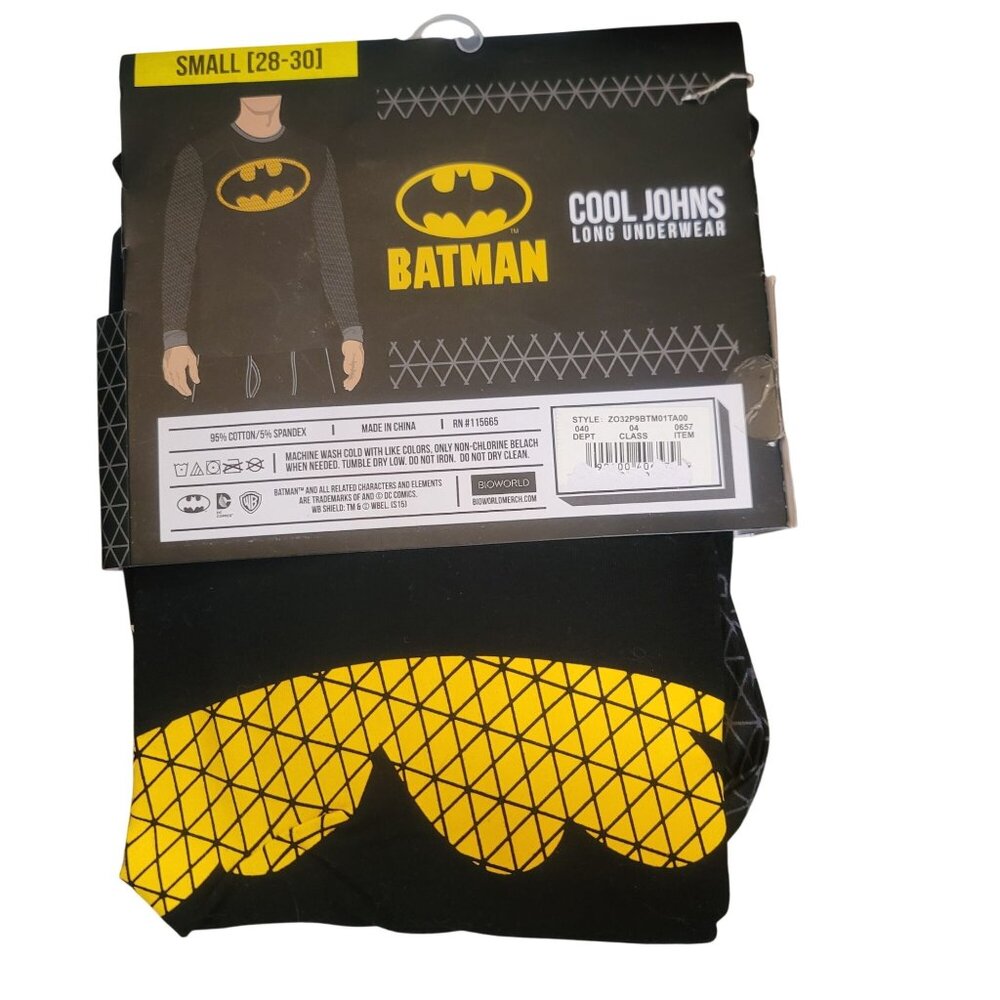 Bioworld Small 28 30 Batman Logo Cool Johns Long Underwear Shirt Super Hero NEW - Picture 2 of 7